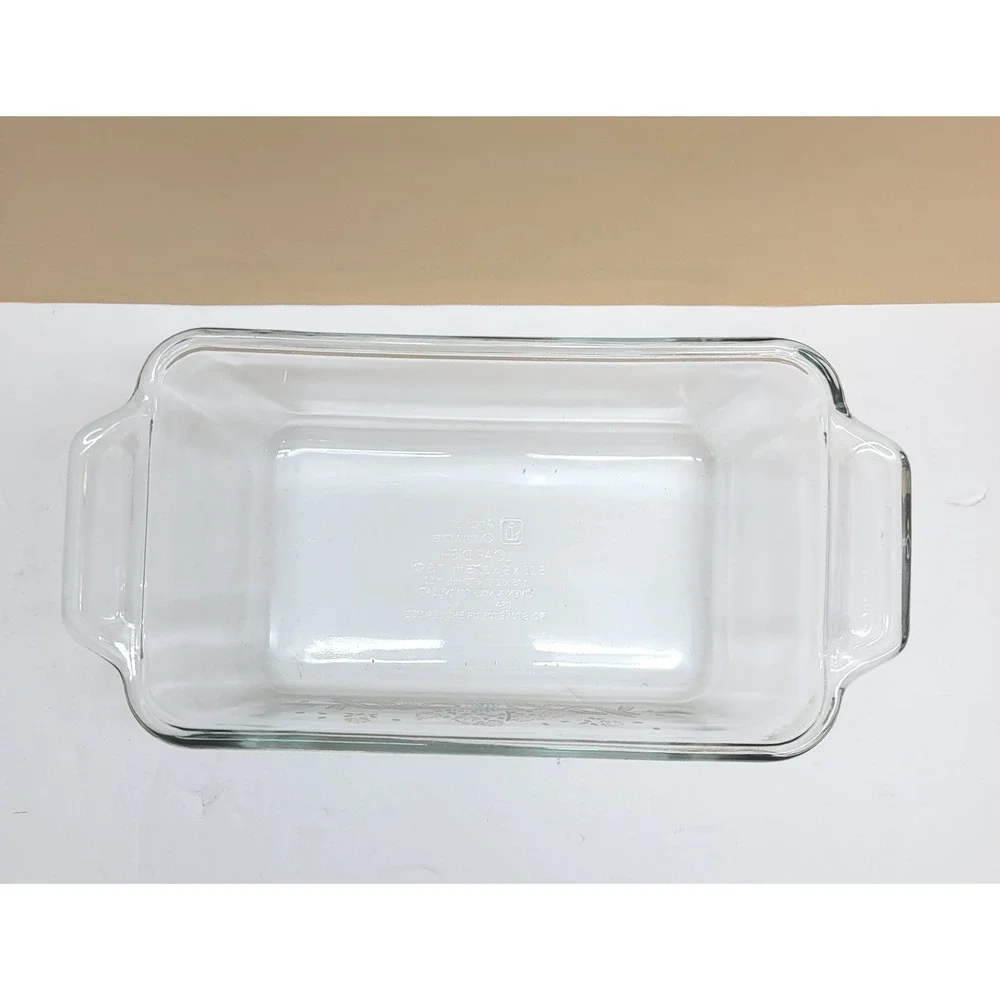Anchor Hocking Glass Loaf Dish 1.5 Qt Floral Basket Ribbon Vtg 1989 9